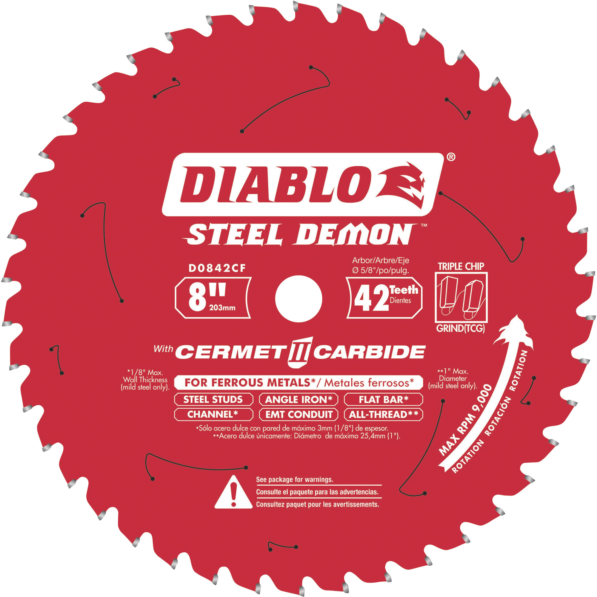 Diablo Steel Demon Cermet II Carbide Circular Saw Blade, 8in., 42 Tooth, For Ferrous Metals, Model# D0842CF